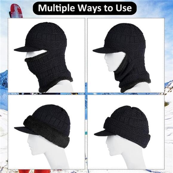 2Pcs Unisex Knit Beanie Ski Masks Neck Gaiter with Ears Covers - Picture 6 of 7